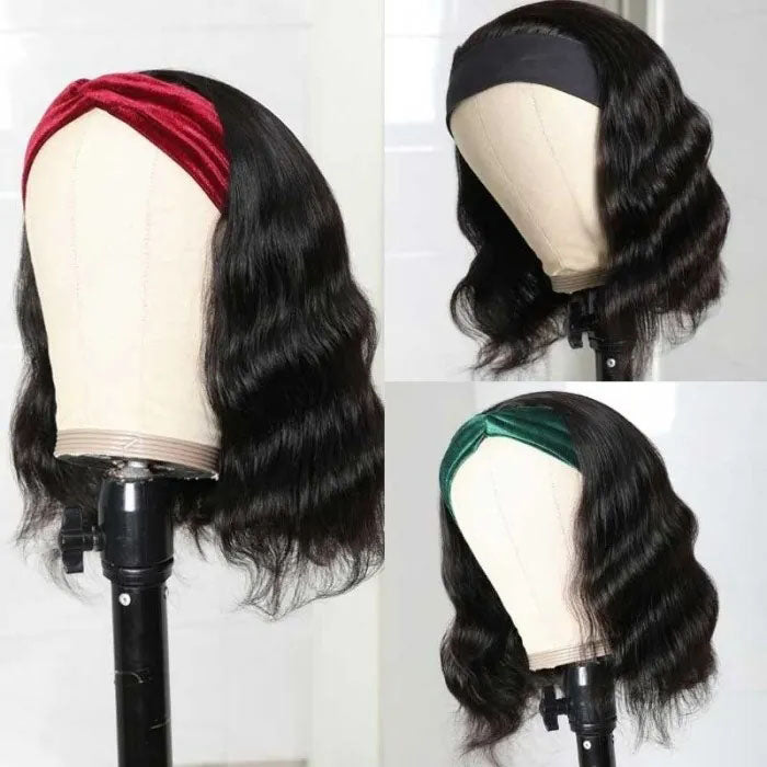 Body Wave Hair Headband Bob Wig Human Hair Half Wig 10-14 Inch