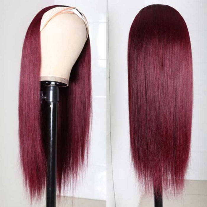 Burgundy 99J T1B/99J Headband Wig Straight Human Hair Wigs Online