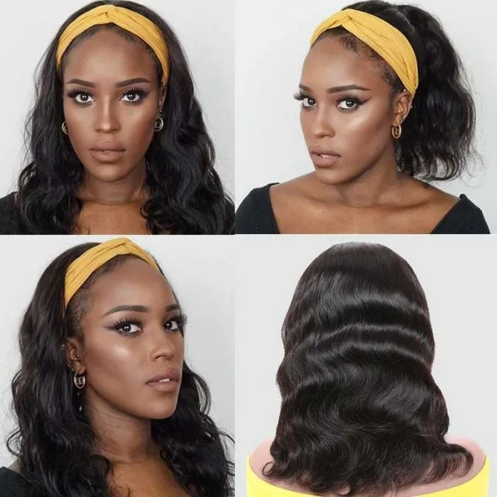 Body Wave Hair Headband Bob Wig Human Hair Half Wig 10-14 Inch