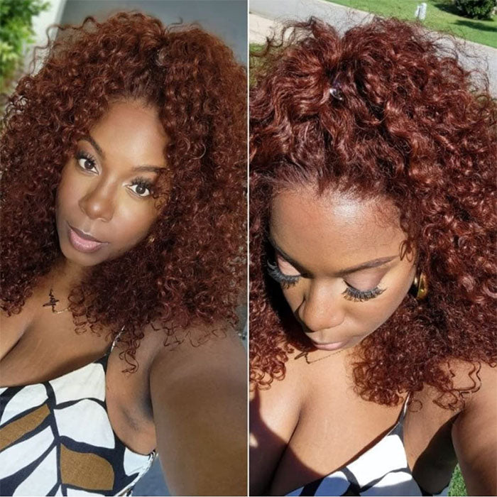 Reddish Brown Color Curly Short Bob Wigs 13X413x6 HD Lace Front Human Hair Wigs Pre-Plucked Hairline