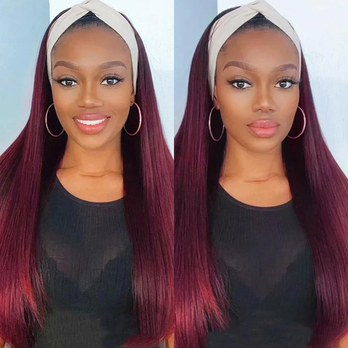 Burgundy 99J T1B/99J Headband Wig Straight Human Hair Wigs Online