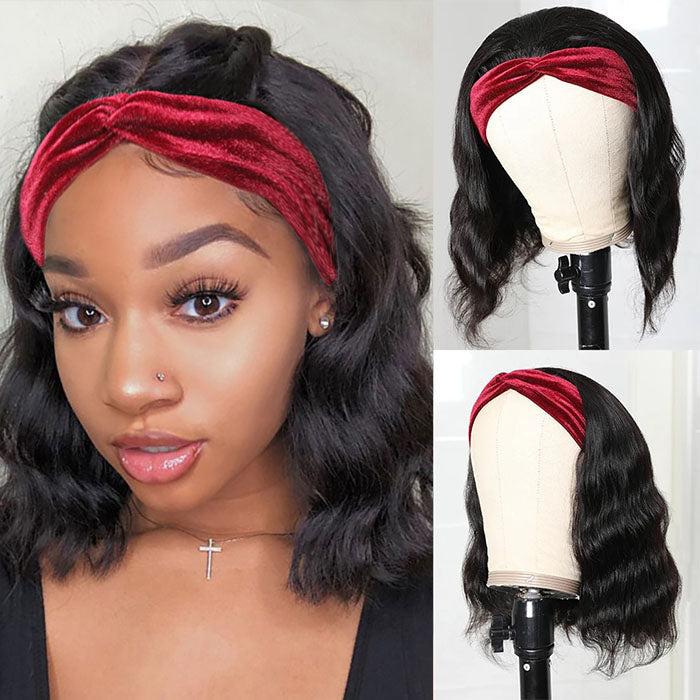 Body Wave Hair Headband Bob Wig Human Hair Half Wig 10-14 Inch