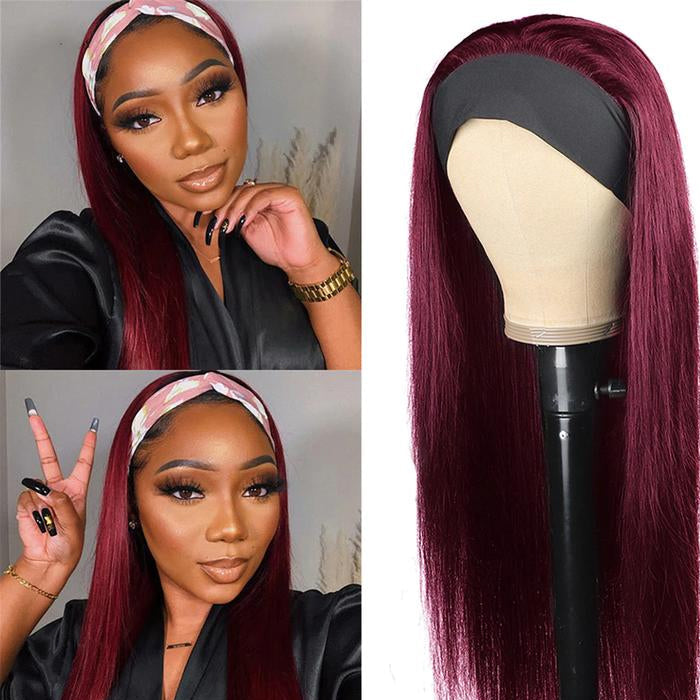 Burgundy 99J T1B/99J Headband Wig Straight Human Hair Wigs Online