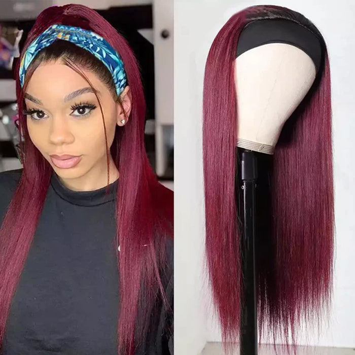 Burgundy 99J T1B/99J Headband Wig Straight Human Hair Wigs Online