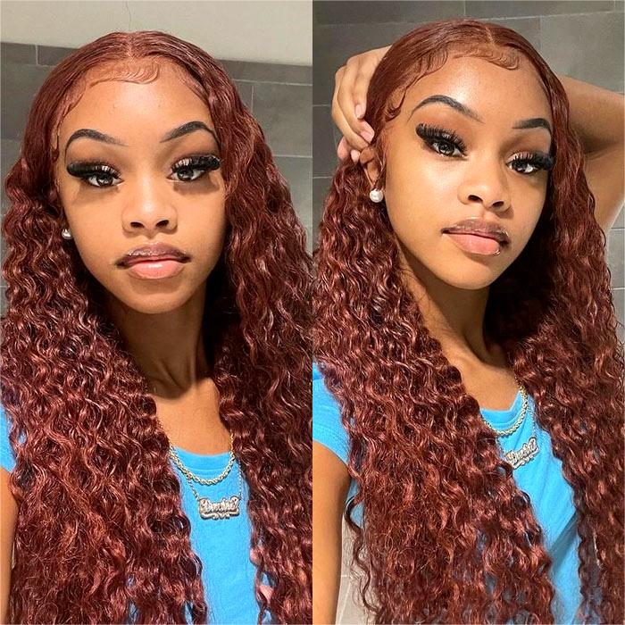 #33 Reddish Brown Glueless Ready & Go Wigs 8*5 Pre Cut Lace Closure Wigs