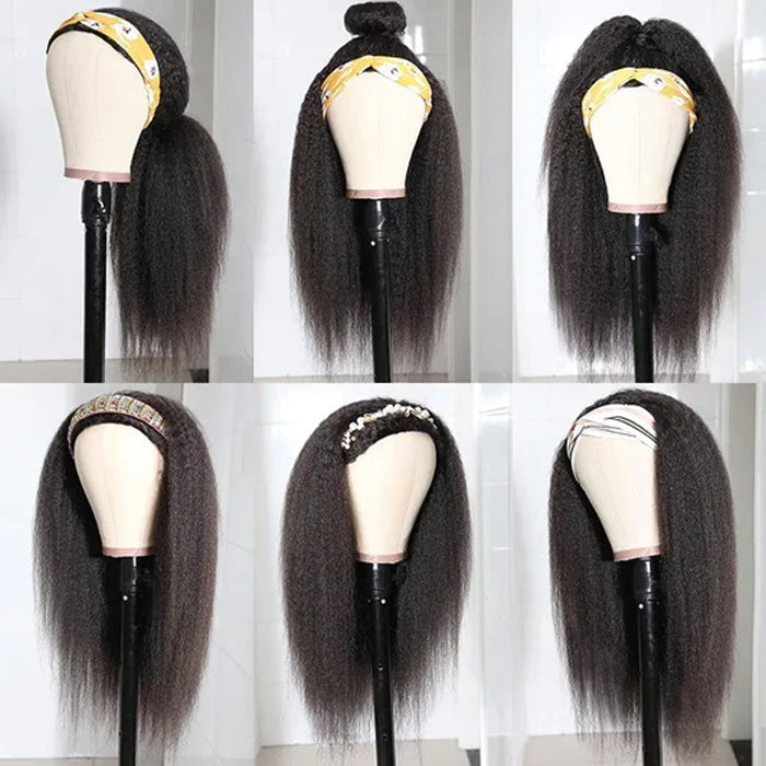 Kinky Straight Headband Wig Human Hair No Gel No Glue Wig