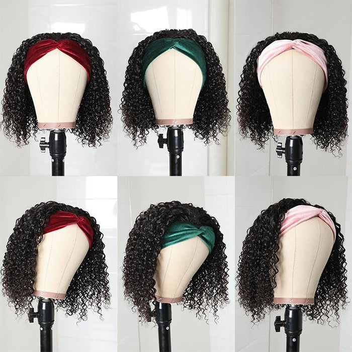 Curly Hair Headband Bob Wig Human Hair Half Wig 10-14 Inch Human Hair Headband Wig