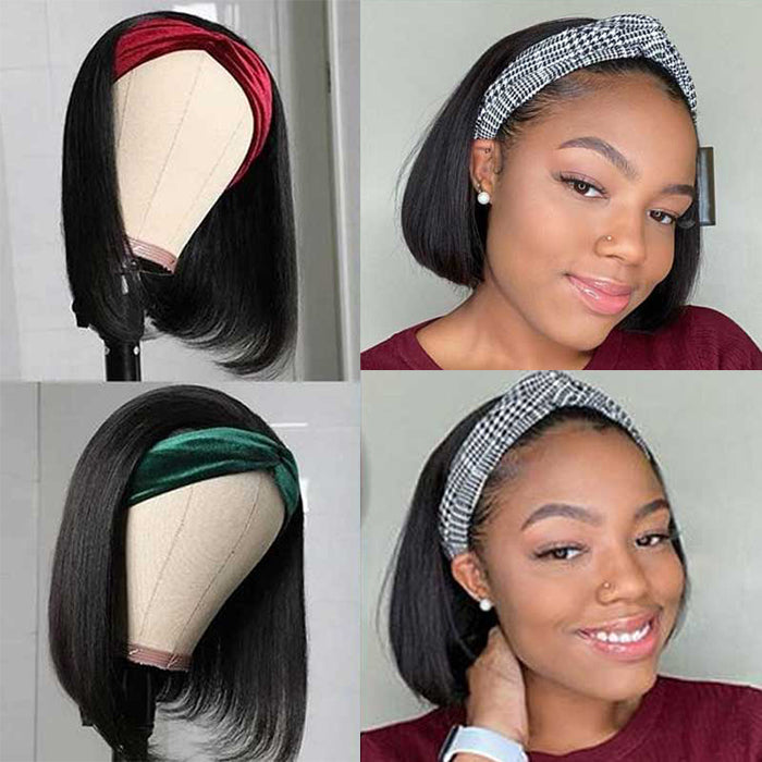 Straight Hair Headband Bob Wig Human Hair Half Wig 10-14 Inch