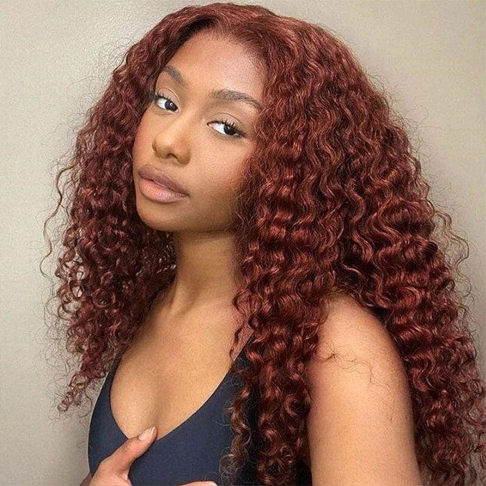 #33 Auburn Color Deep Wave 13x4/4x4 HD Lace Front Human Hair Wigs For Women High Quality Wigs