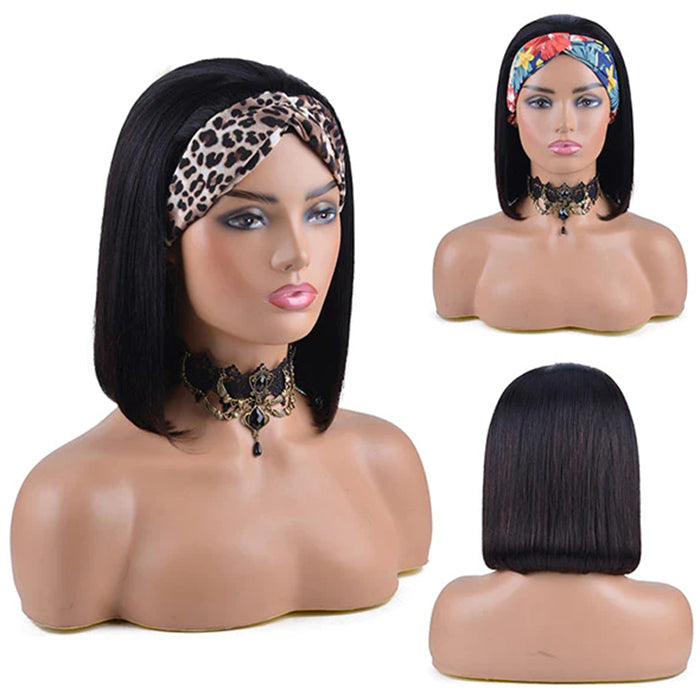 Straight Hair Headband Bob Wig Human Hair Half Wig 10-14 Inch