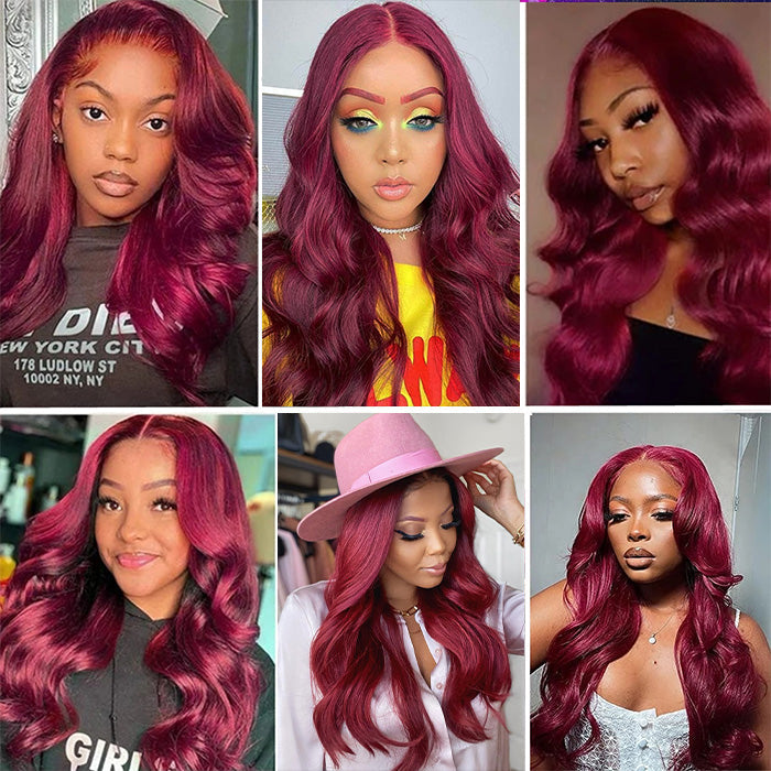 99J Burgundy Lace Front Wigs Body Wave Colored Human Hair Wigs 13x4 13x6 4x4 5x5 HD Lace Glueless Wigs