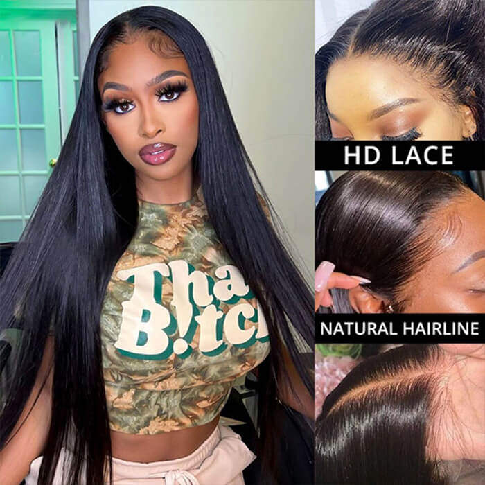 13x4 HD Lace Frontal Wigs Pre Plucked Glueless Straight Human Hair Wigs For Black Women