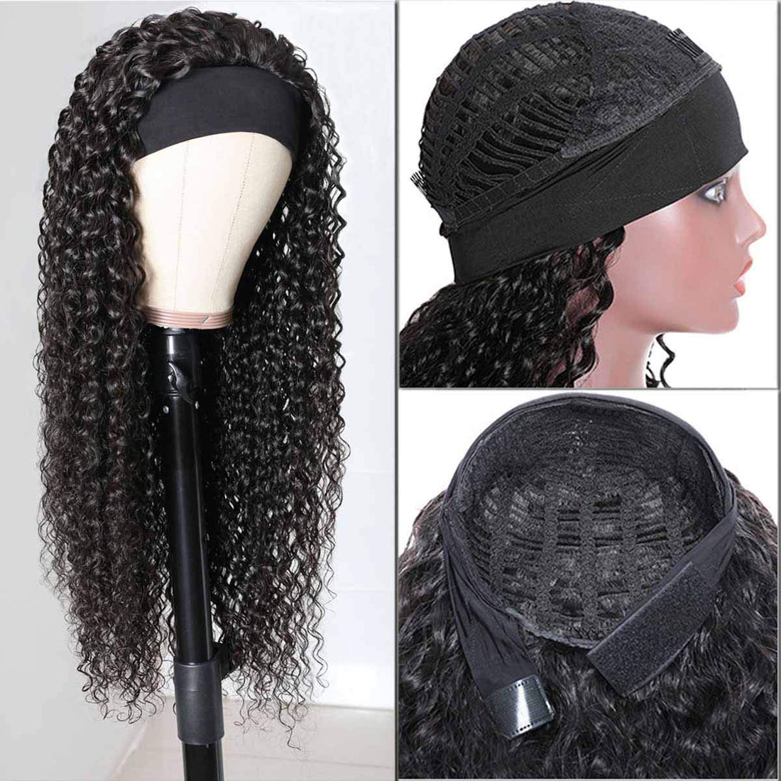 150% Density Full Texture Headband Human Hair Wigs Full Machine Made Full Looking Lace Wig