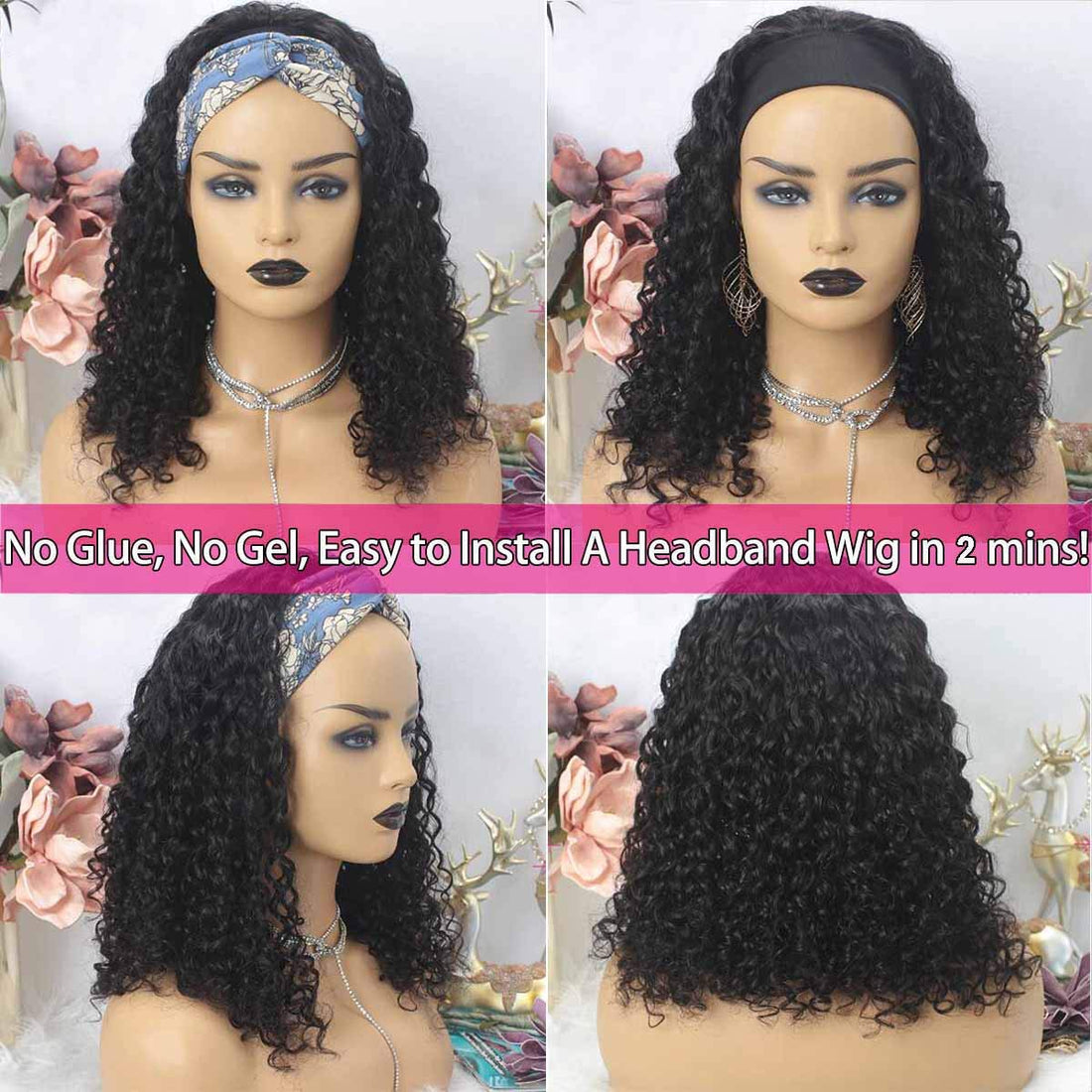 150% Density Full Texture Headband Human Hair Wigs Full Machine Made Full Looking Lace Wig