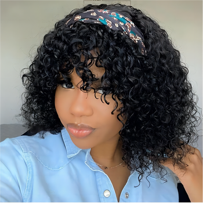 Glueless Top Lace Curly Short Bob Wig With Bangs Human Hair Wigs Beginner Friendly | VIP ONLY