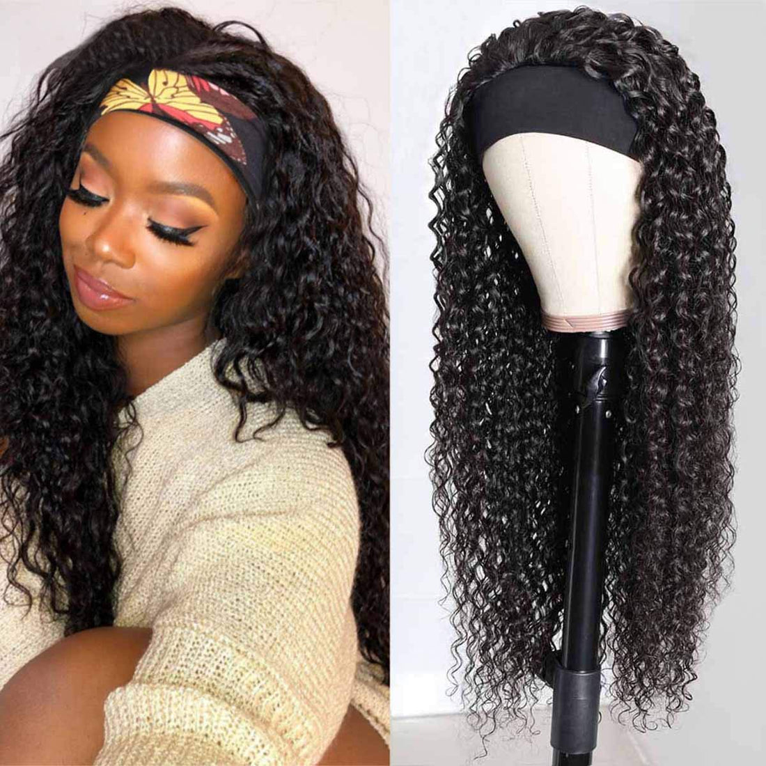 150% Density Full Texture Headband Human Hair Wigs Full Machine Made Full Looking Lace Wig