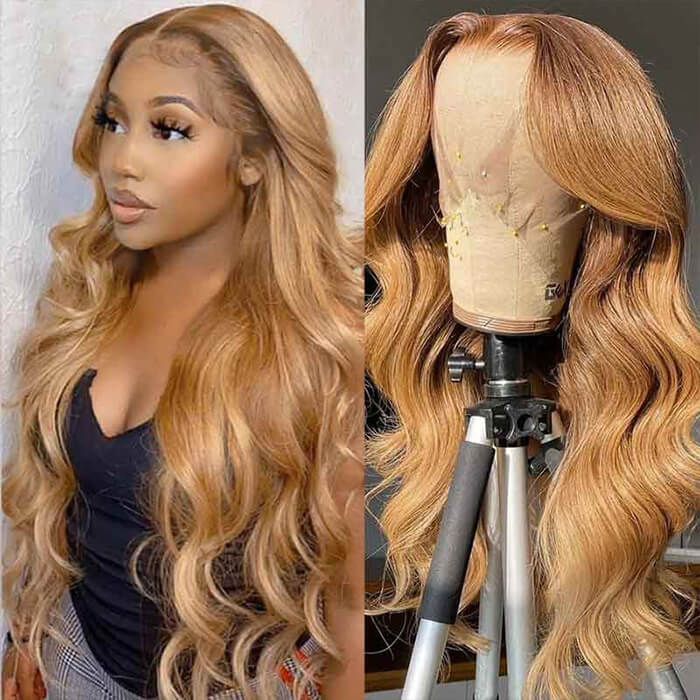 Body Wave #27 Colored HD Lace Human Hair Wigs For Women Honey Blonde 13*4 13*6 Lace Frontal Wigs