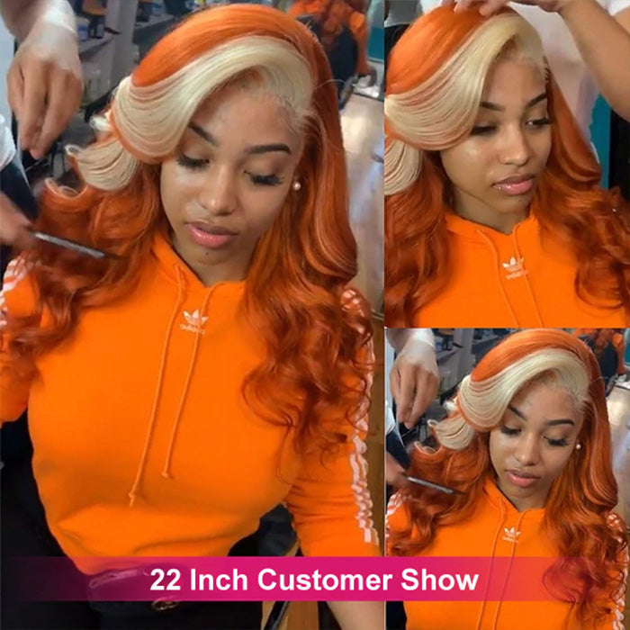 Ginger Wig With Blonde Highlights Colored Lace Front Wigs Body Wave Ombre Human Hair Wigs