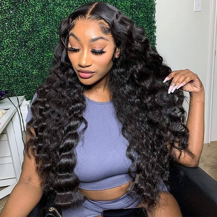 Loose Deep Wave13*6 HD Lace Glueless Crimped Wig Lace Front Human Hair Wigs