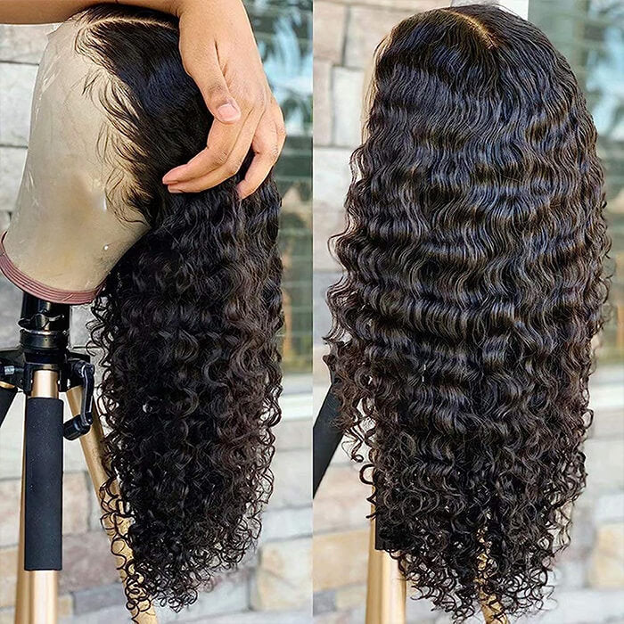 Deep Wave 13x4 Pre Bleached Knots HD Lace Front Human Hair Wigs For Women