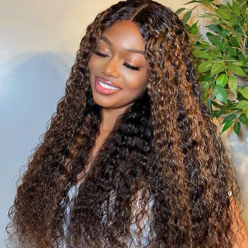 1B/30 Ombre Balayage Highlight Curly Human Hair Wigs Glueless 13x4/13x6 HD Lace Frontal Wigs Pre Plucked