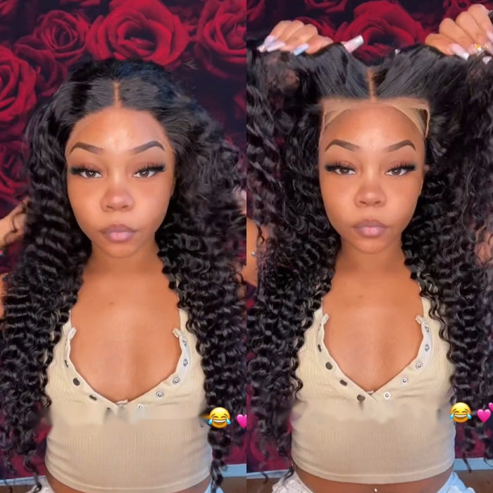 Deep Wave Glueless Ready & Go Wigs 8x5 Pre Cut HD Lace Closure Wigs with Pre Bleached Knots