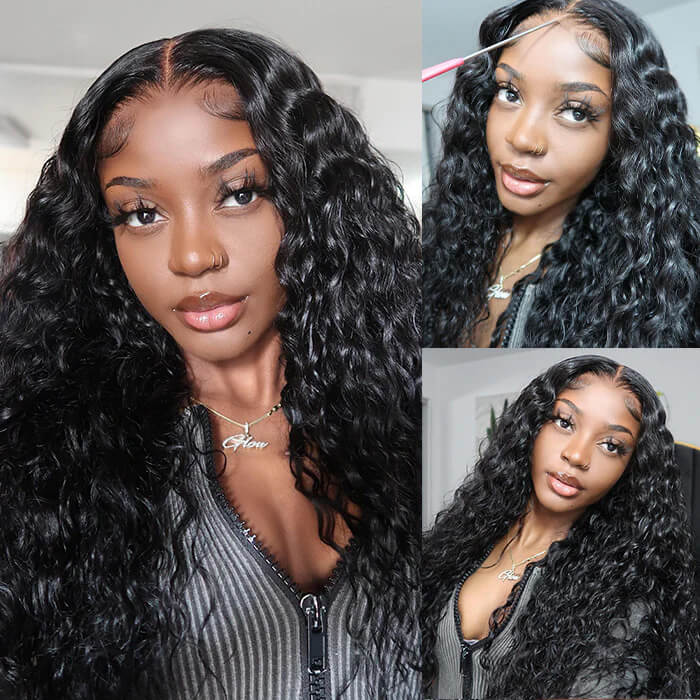 Glueless Wig Human Hair HD Lace Closure Wigs Pre Bleached Water Wave Wig 8x5 Big Parting Space