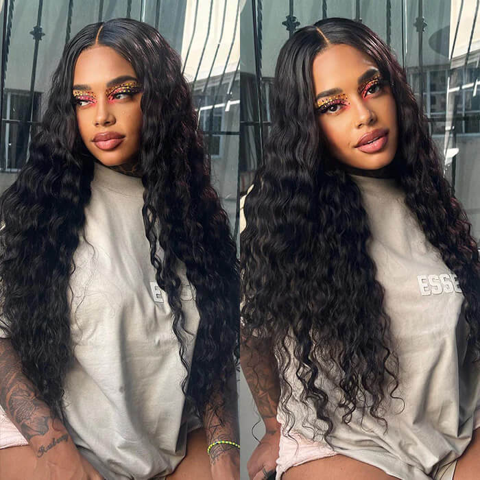 Glueless Wig Human Hair HD Lace Closure Wigs Pre Bleached Water Wave Wig 8x5 Big Parting Space