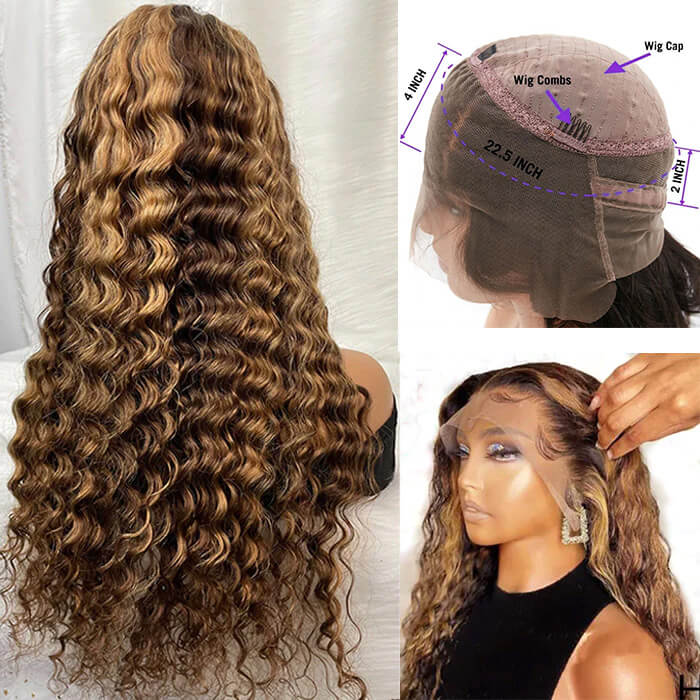 Highlights Pre Plucked 360 Transparent Lace Frontal Wig Straight Deep Wave Human Hair Wigs