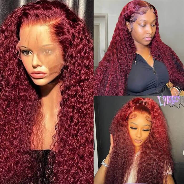 99J Straight/Body Wave 13x4 Burgundy HD Lace Front Pre Plucked Colored Human Hair Wigs for Women