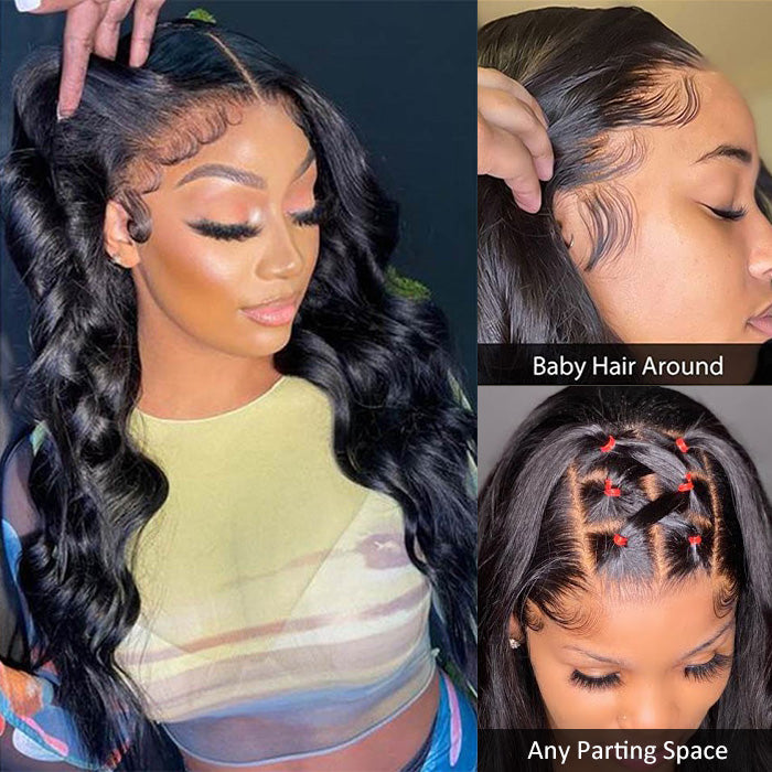 Body Wave 13*4 HD Transparent Lace Front Wigs 100% Human Hair Pre Plucked