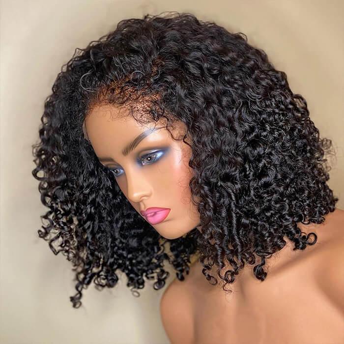 4C Edges Lace Front Bob Wig Glueless Curly Human Hair Wig with Pre Plucked Hairline