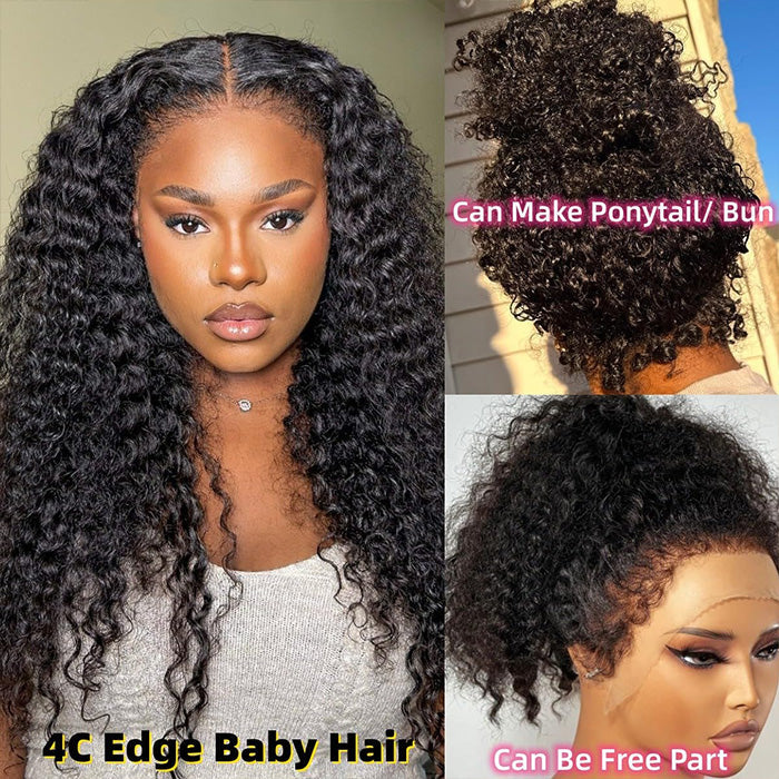 4C Curly Edges Hairline Glueless Curly Lace Front Human Hair Wig With Super Natural Hairline