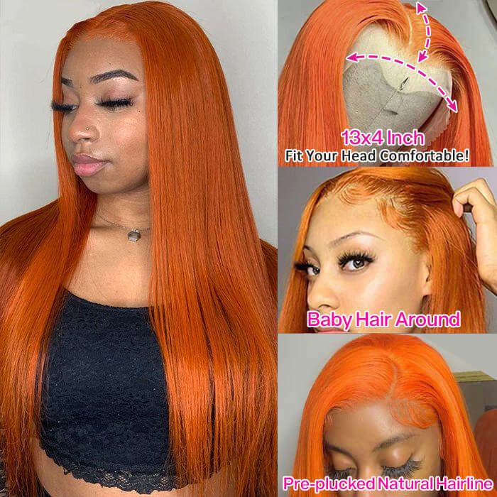 Orange Ginger Wig 13x4 13x6 HD Lace Front Wig Straight & Body Wave Pre-colored Human Hair Wigs