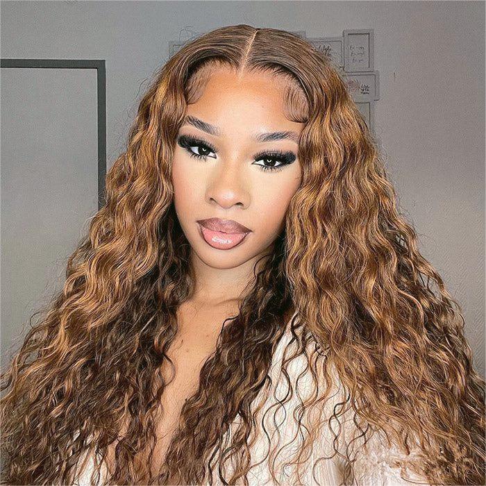 Hermosa Highlight Water Wave Transparent HD Lace Front Wigs 100% Human Hair Wig with Pre Plucked Hairline