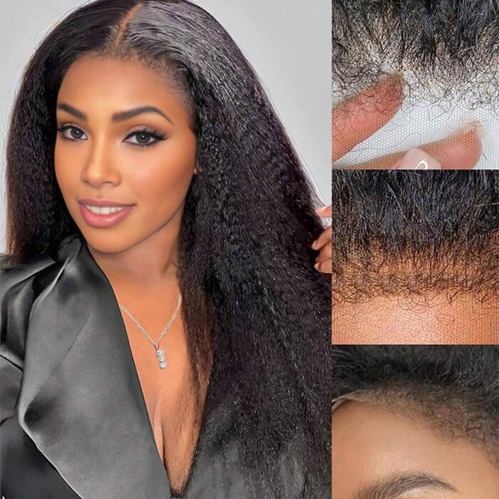 4C Edges Kinky Straight Wigs 8x5 Glueless Wig 360 Transparent Lace Wigs With Curly Baby Hairline