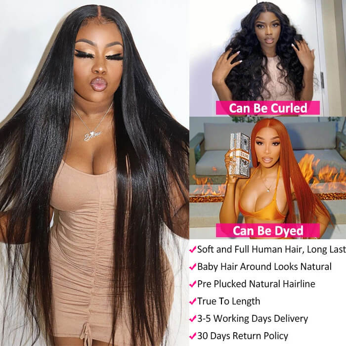 13x4 HD Lace Frontal Wigs Pre Plucked Glueless Straight Human Hair Wigs For Black Women