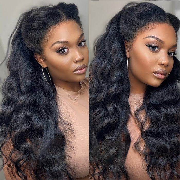 Natural 4C Edges Curly Baby Hair 13X4 HD Lace Front Human Hair Wigs Body Wave Wigs