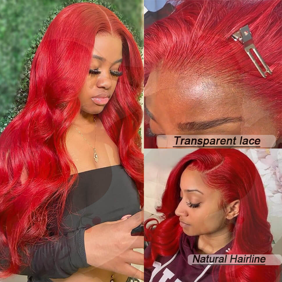 Red Color Lace Front Wigs Body Wave Skin Melt HD Lace Human Hair Wigs