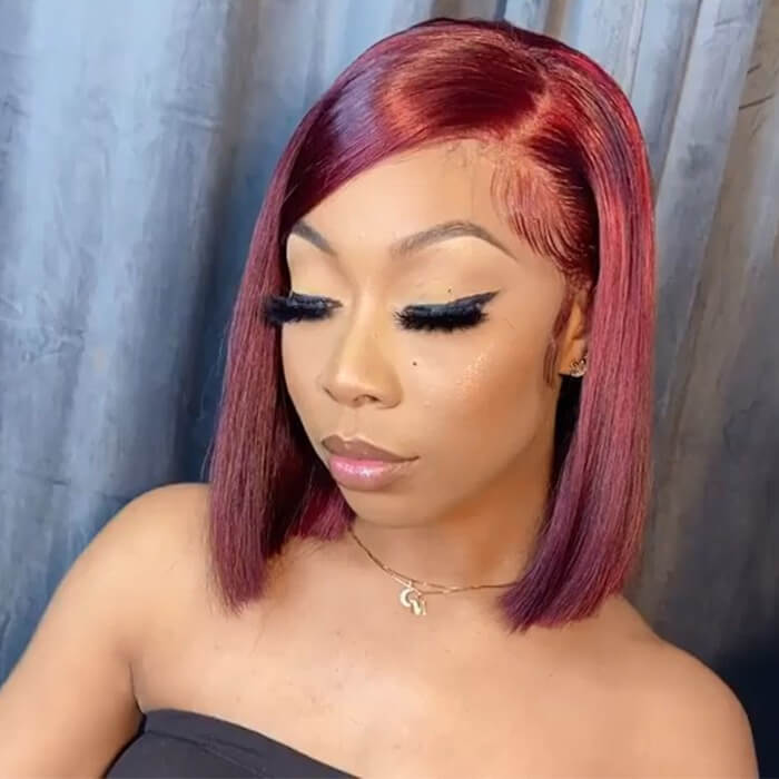 99J Burgundy 13x4 Short Bob Lace Front Wigs For Black Women Pre Plucked Glueless Human Hair Wigs