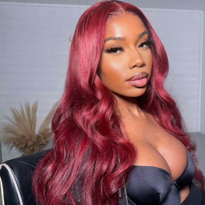 Glueless Ready & Go Wig Upgrade 8*5 Pre Cut HD Lace Closure Wigs #99J Burgundy Color