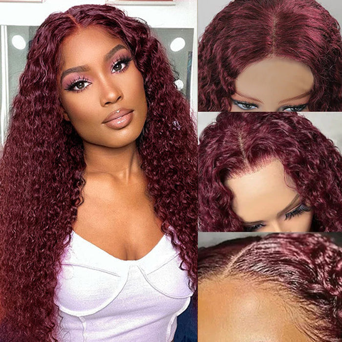 #99J Burgundy Wig Deep Wave Glueless Ready & Go Pre Cut Lace Closure Wig with Natural Hairline