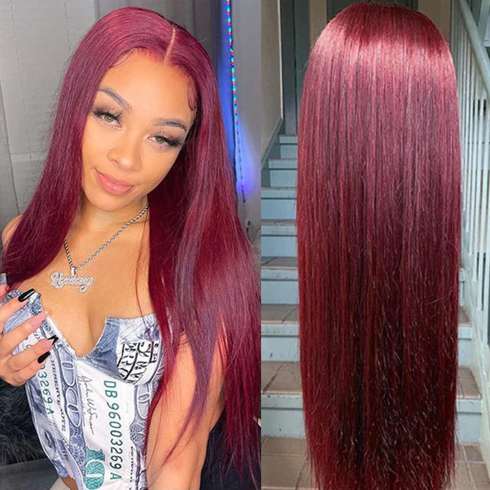 Glueless Ready & Go Wig Upgrade 8*5 Pre Cut HD Lace Closure Wigs #99J Burgundy Color