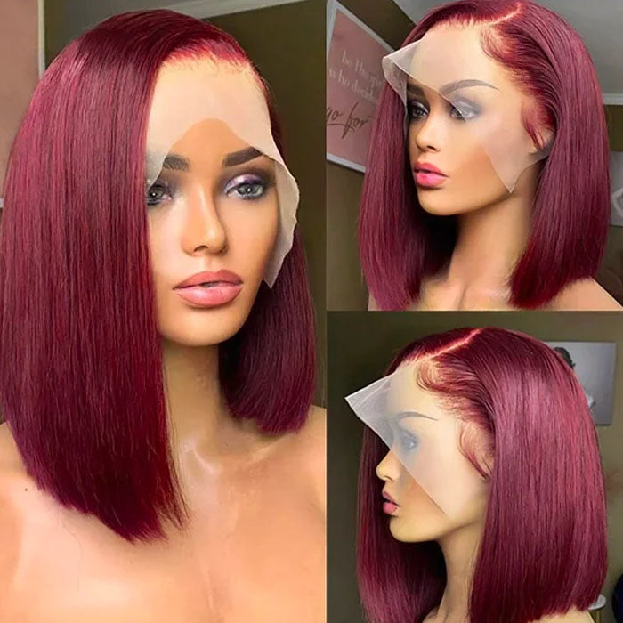 99J Burgundy 13x4 Short Bob Lace Front Wigs For Black Women Pre Plucked Glueless Human Hair Wigs