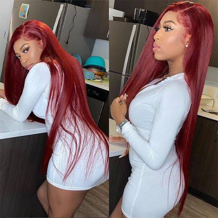 99J Burgundy Straight 13x4/13x6/5x5 Lace Front Human Hair Wig for Women Brazilian Remy Hair Glueless HD Lace Wigs