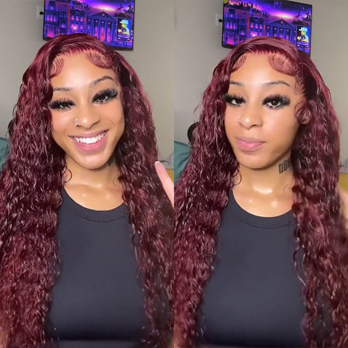 99J Burgundy Wig 13*6 Deep Wave HD Lace Frontal Wigs Pre Plucked Virgin Human Hair Wigs