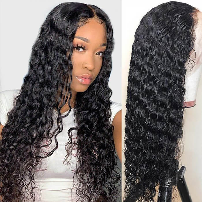 Glueless 13x4 Water Wave HD Lace Frontal Wig Put On and Go No Glue Lace Front Wigs with Invisible Knots