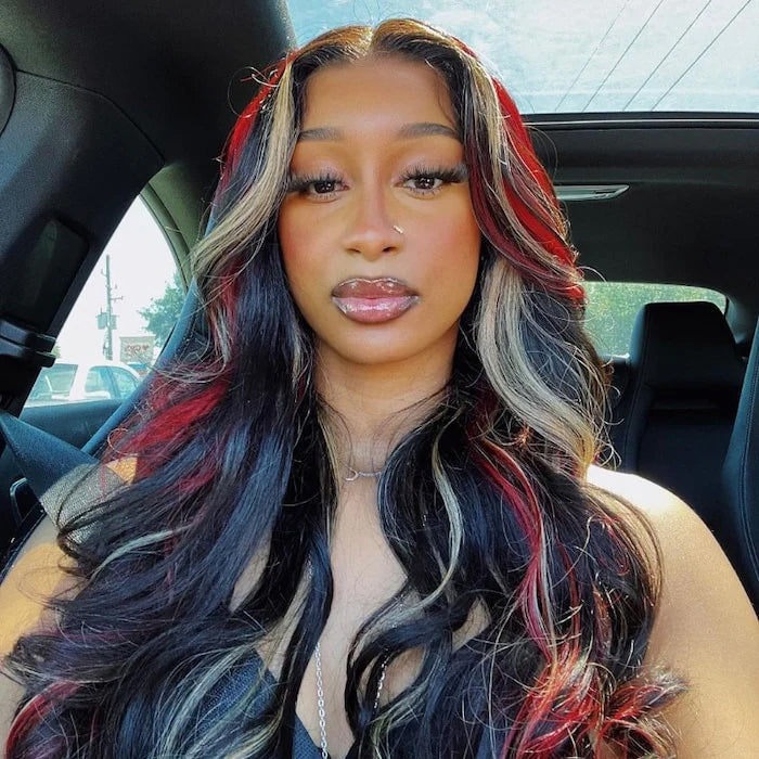 Multi Color Red And Blonde Highlights 13x4 Lace Front Body Wave Wig