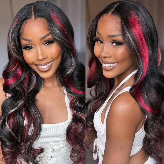 Multi Color Red And Blonde Highlights 13x4 Lace Front Body Wave Wig