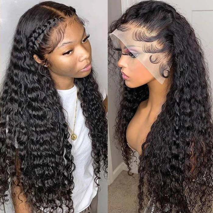 Deep Wave 13x6 Full Frontal Skin Melt HD Lace Wigs Invisi-String 360 Pre Cut HD Glueless Wigs